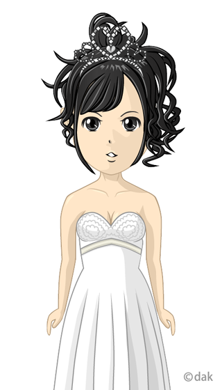 黒髪アップヘアスタイル花嫁のアニメ少女の無料イラスト素材 イラストイメージ