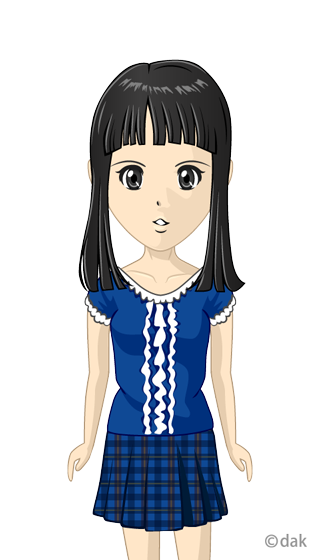 黒髪ロングヘアの少女の無料イラスト素材 イラストイメージ