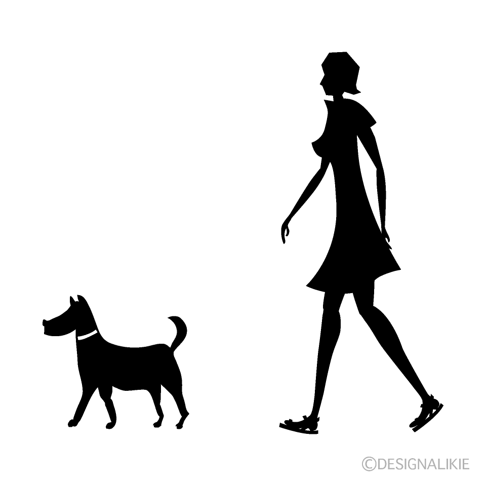犬の散歩する女性シルエット