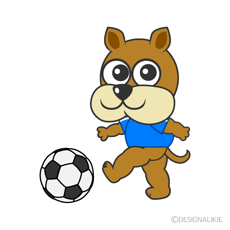 サッカーする犬キャラクターイラストのフリー素材 イラストイメージ
