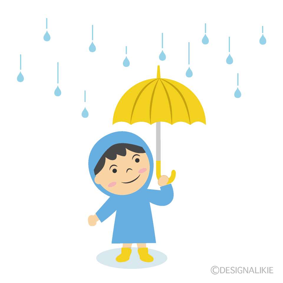 雨が楽しい男の子の無料イラスト素材 イラストイメージ
