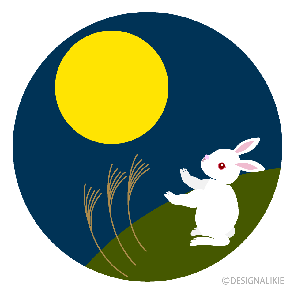 お月見するウサギの無料イラスト素材 イラストイメージ