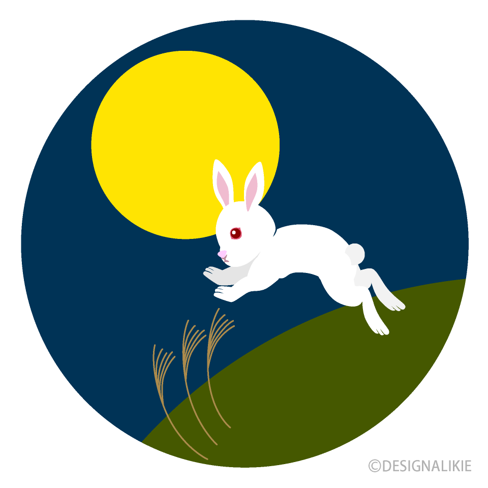 月夜にジャンプするウサギイラストのフリー素材 イラストイメージ