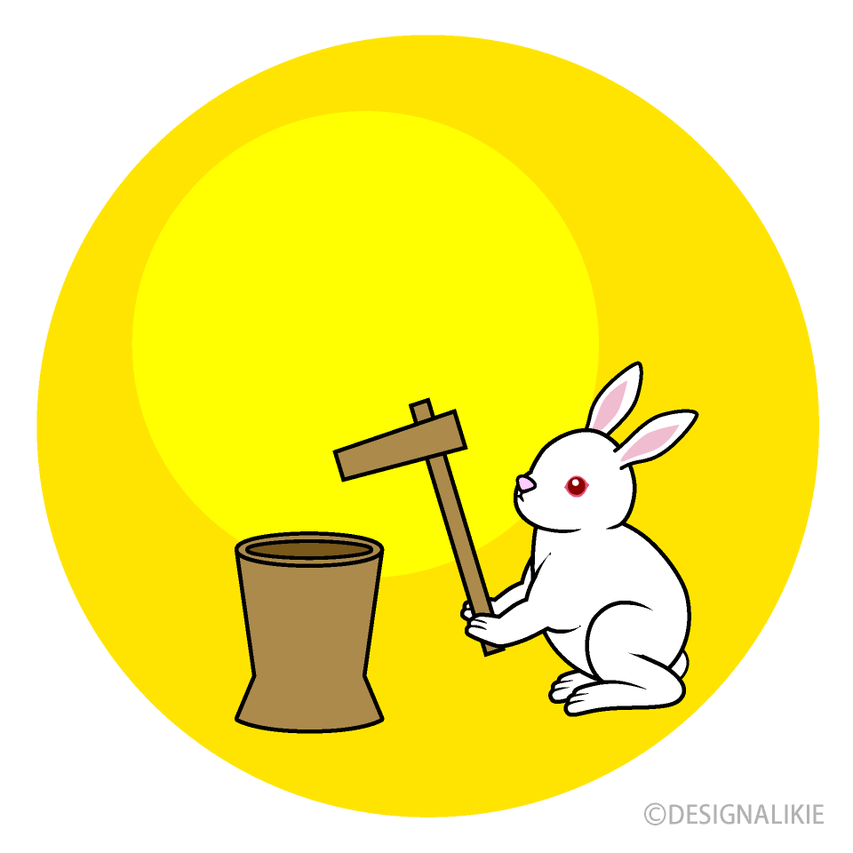 月で餅をつくウサギの無料イラスト素材 イラストイメージ