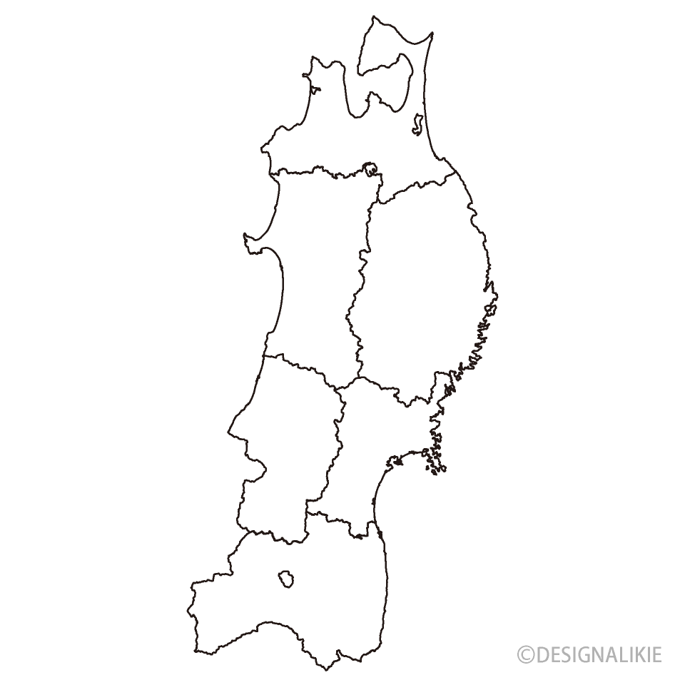 東北地方の白黒地図