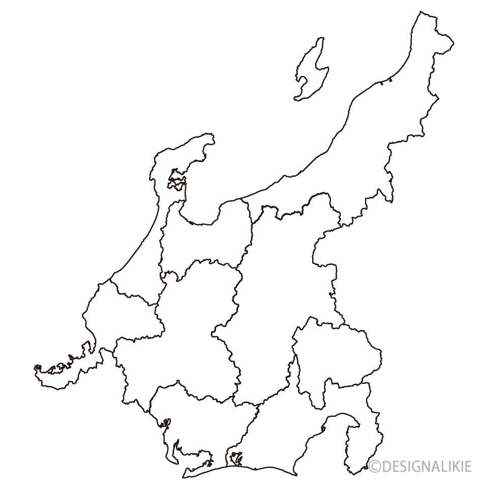 中部地方の白黒地図イラストのフリー素材 イラストイメージ