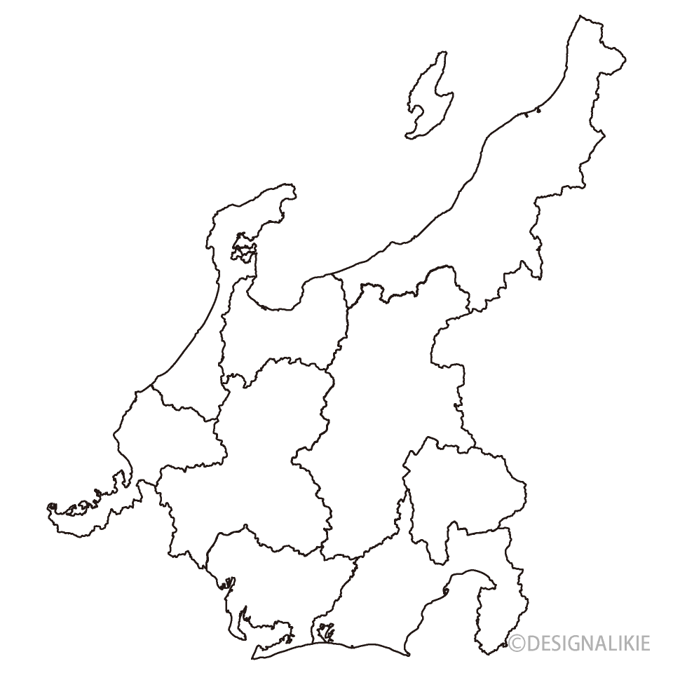 中部地方の白黒地図