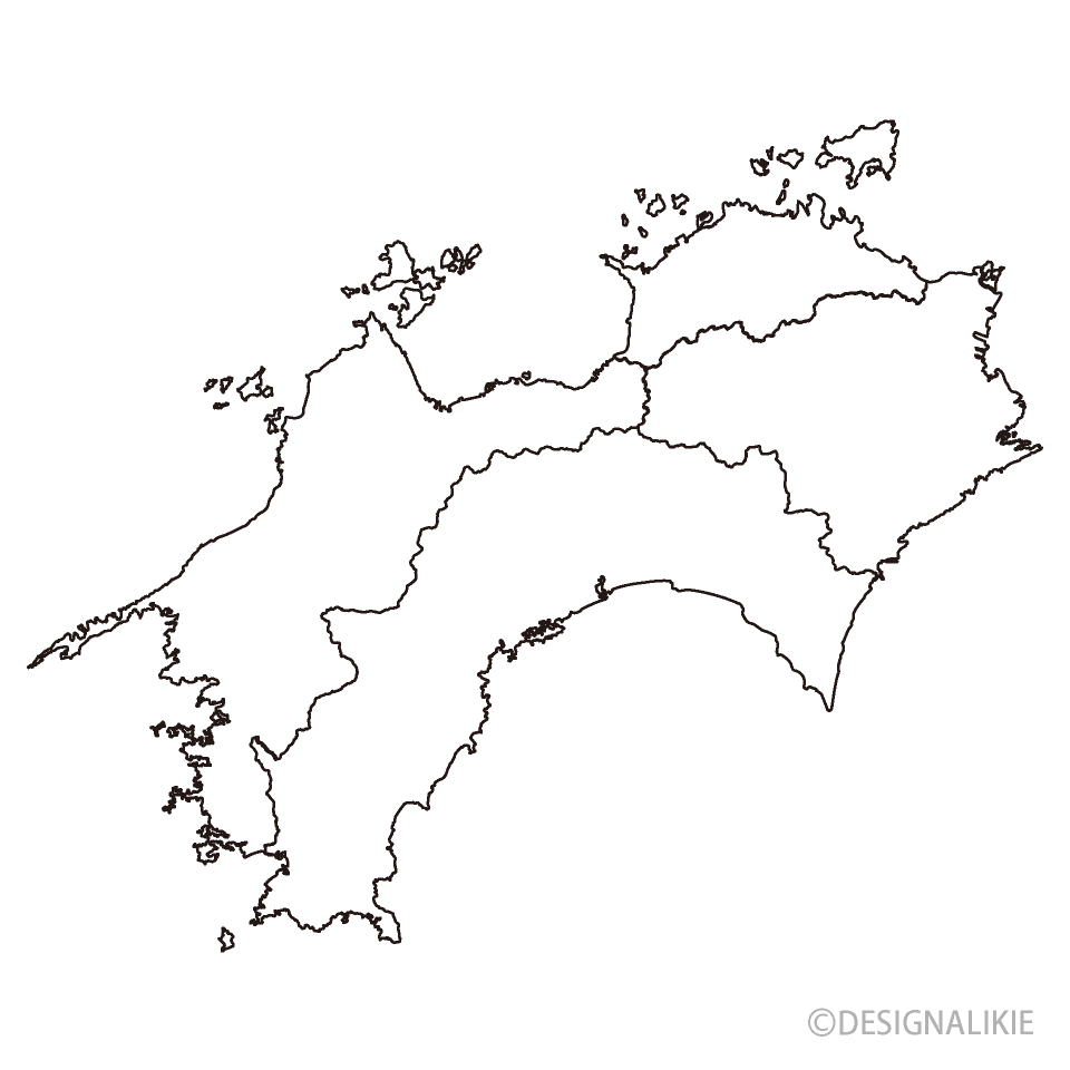 四国地方の白黒地図イラストのフリー素材 イラストイメージ