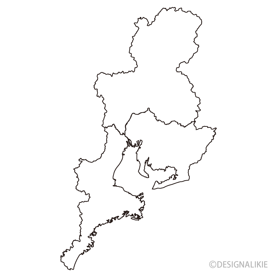 東海地方の白黒地図イラストのフリー素材 イラストイメージ