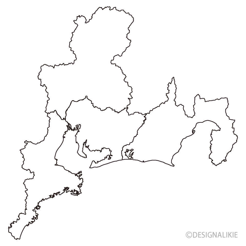 東海4県の白黒地図の無料イラスト素材 イラストイメージ