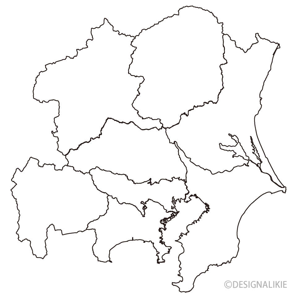 首都圏の白黒地図イラストのフリー素材 イラストイメージ