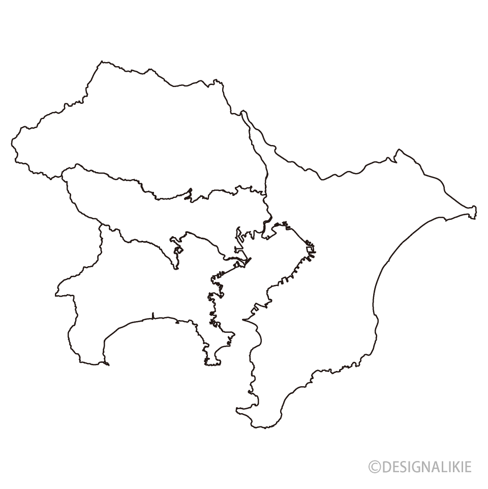 東京圏の白黒地図の無料イラスト素材 イラストイメージ