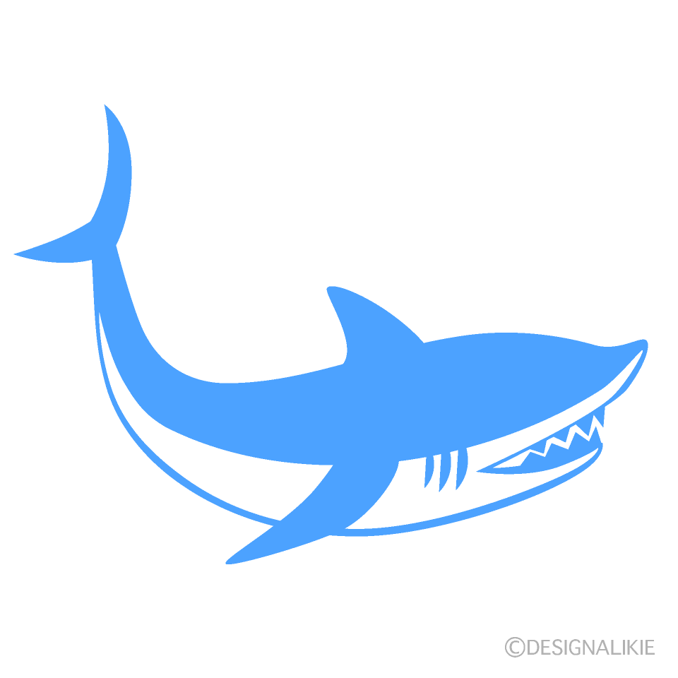 水色シルエットのサメの無料イラスト素材 イラストイメージ