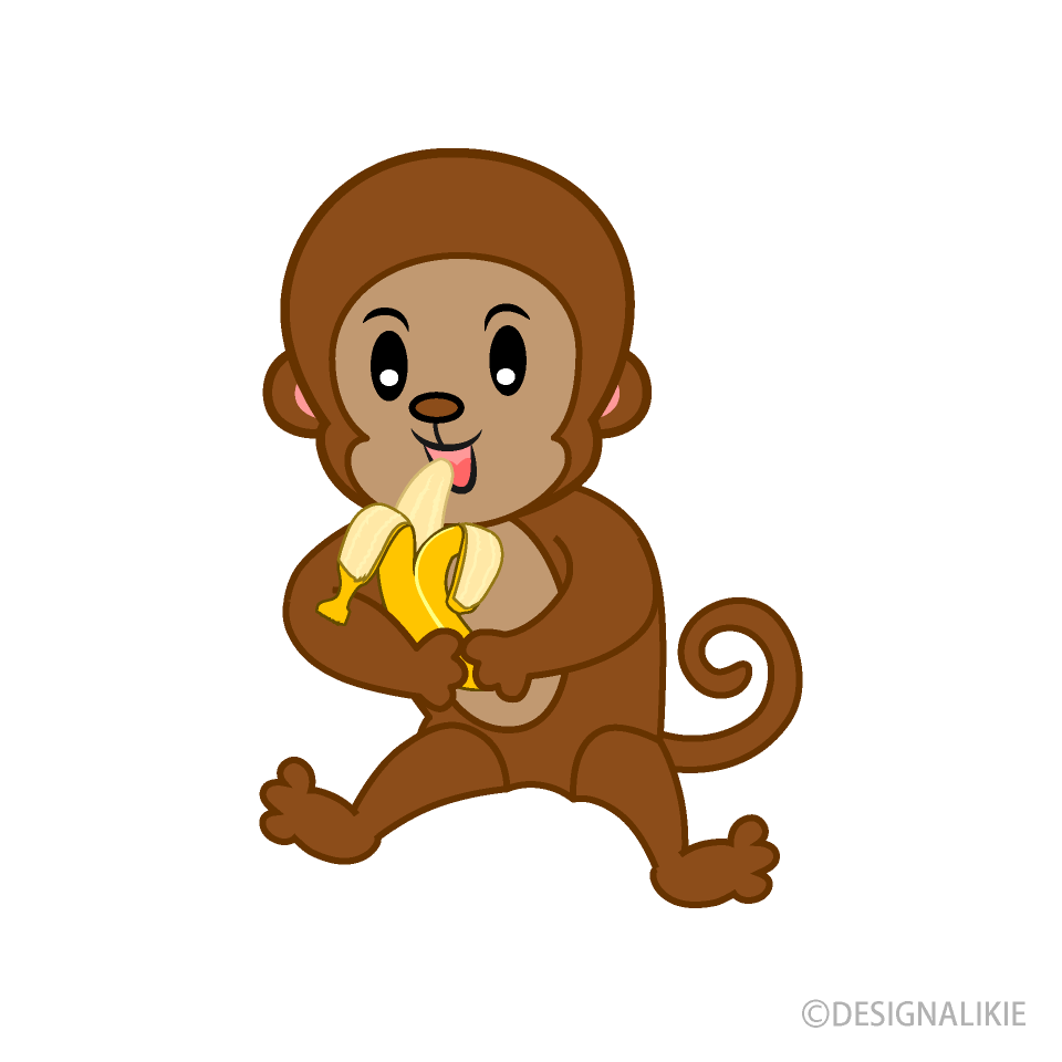 バナナを食べる猿キャライラストのフリー素材 イラストイメージ