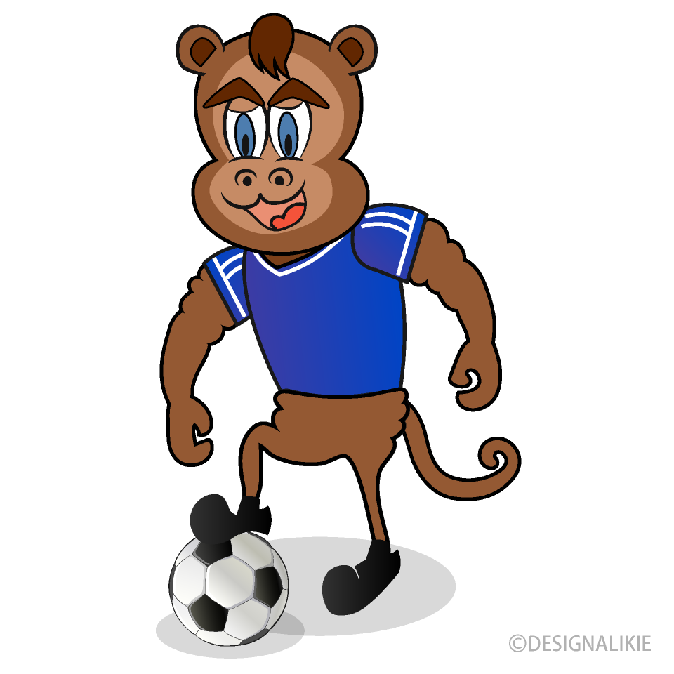 サッカー選手の猿キャラクターイラストのフリー素材 イラストイメージ