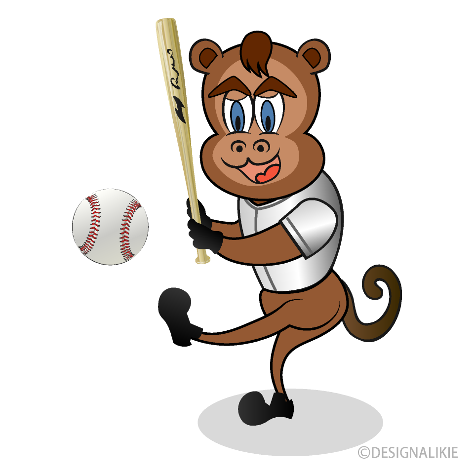 野球選手の猿キャラクターイラストのフリー素材 イラストイメージ