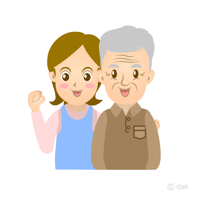 女性介護士とおじいさん 縁無し の無料イラスト素材 イラストイメージ