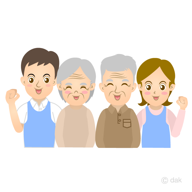 明るい笑顔の介護士と高齢者 縁無し の無料イラスト素材 イラストイメージ