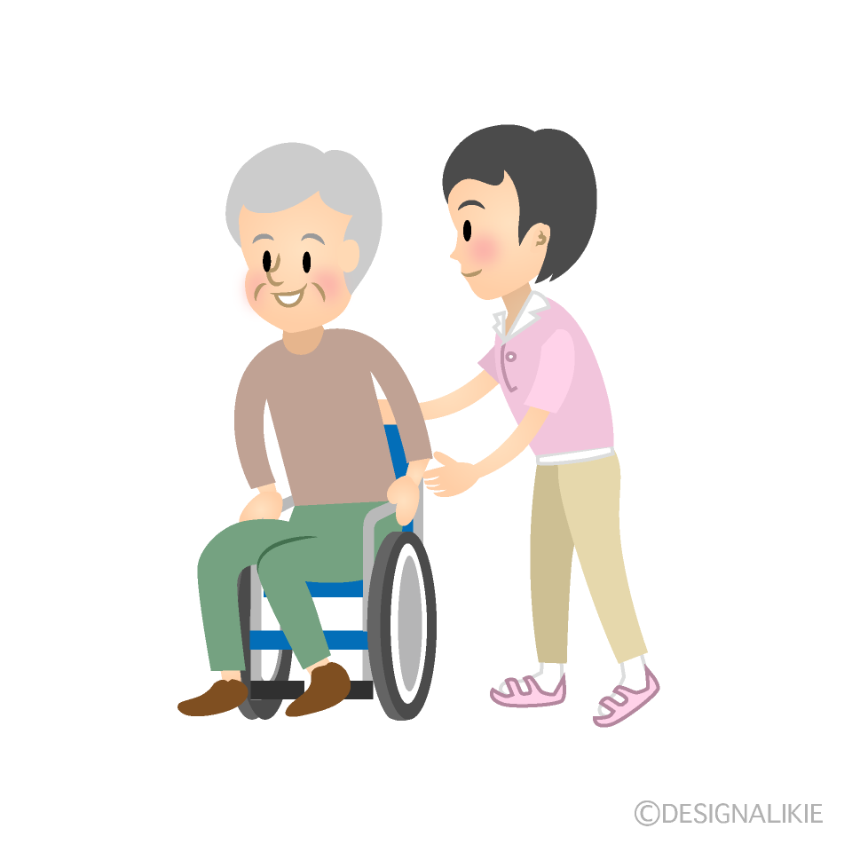 車椅子介護する女性 縁無し の無料イラスト素材 イラストイメージ