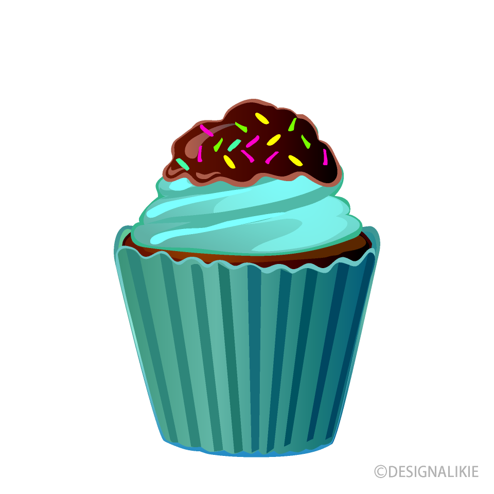 エメラルドグリーンのカップケーキイラストのフリー素材 イラストイメージ