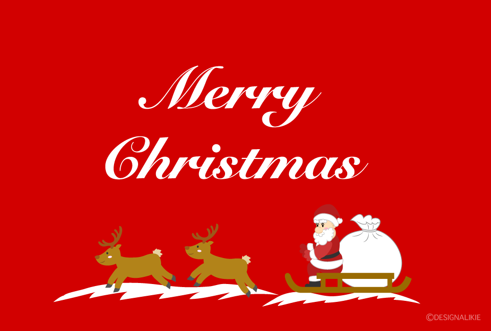 ソリを引くトナカイの赤色クリスマスカードイラストのフリー素材 イラストイメージ