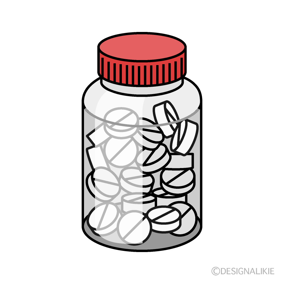 瓶に入った錠剤イラストのフリー素材 イラストイメージ