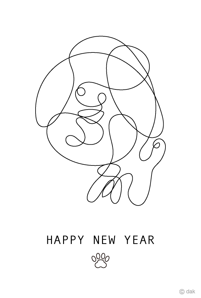 可愛い子犬の抽象的線画の戌年年賀状イラストのフリー素材 イラストイメージ