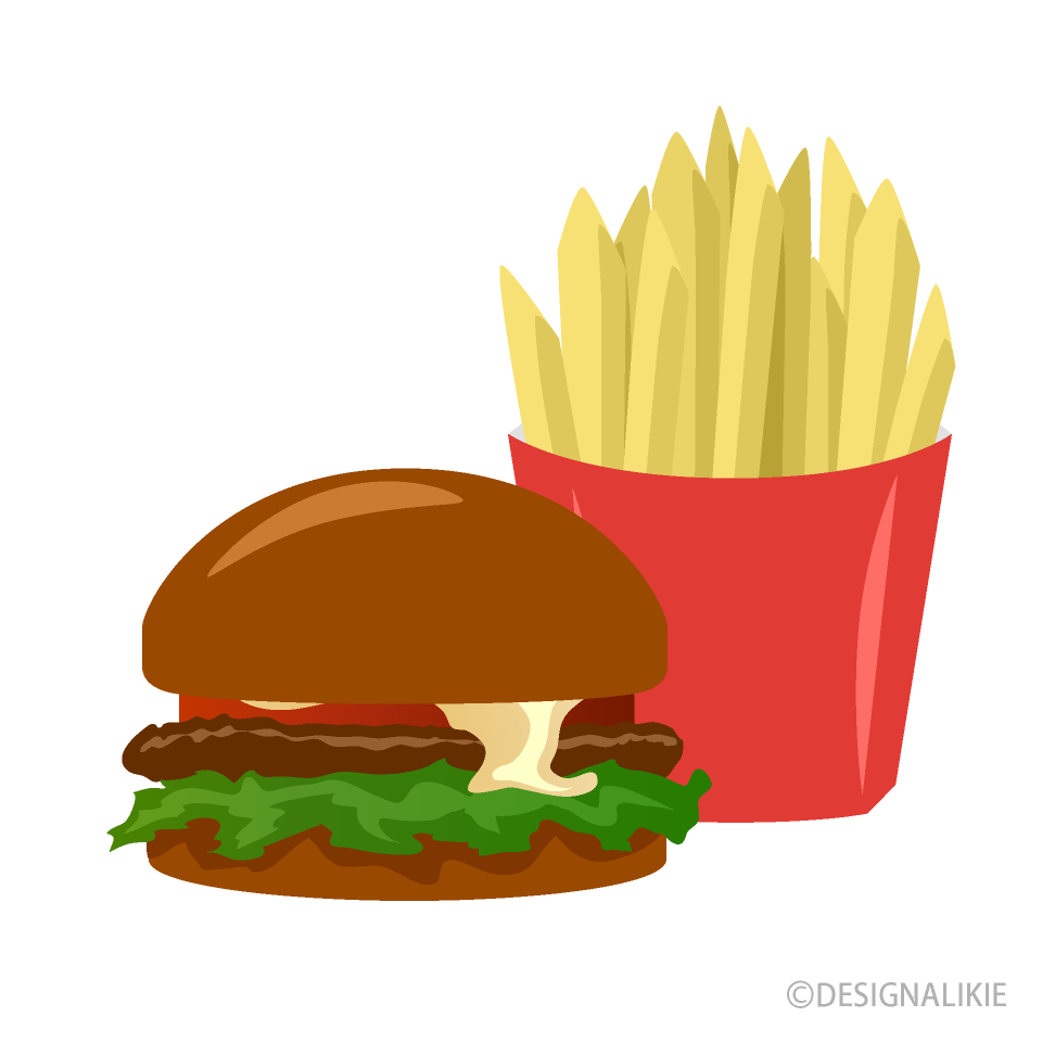 ハンバーガーとフライドポテトイラストのフリー素材 イラストイメージ
