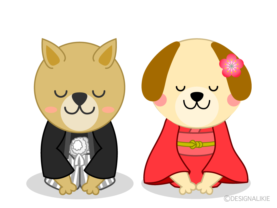 新年の挨拶をする犬キャラクターの無料イラスト素材 イラストイメージ