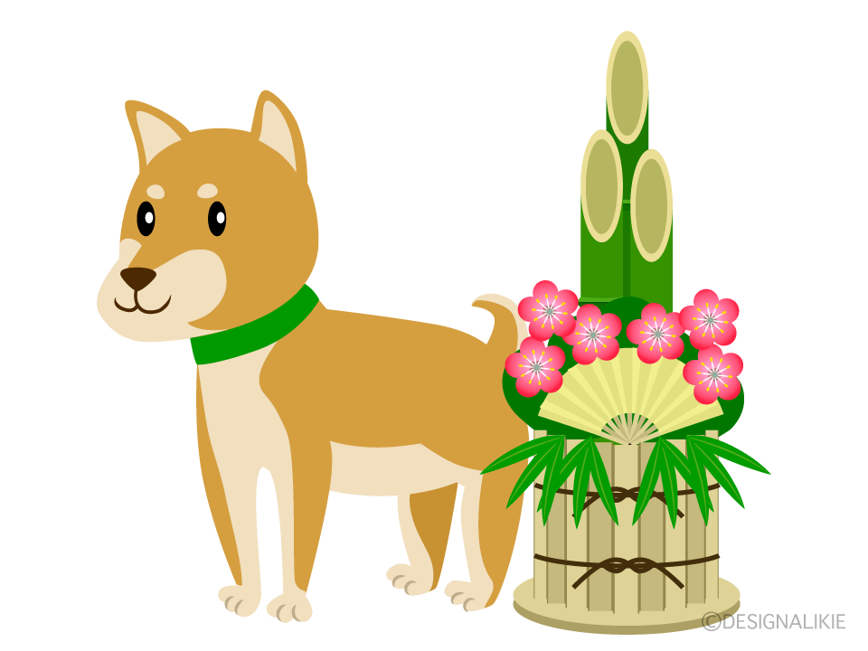 柴犬と門松の無料イラスト素材 イラストイメージ