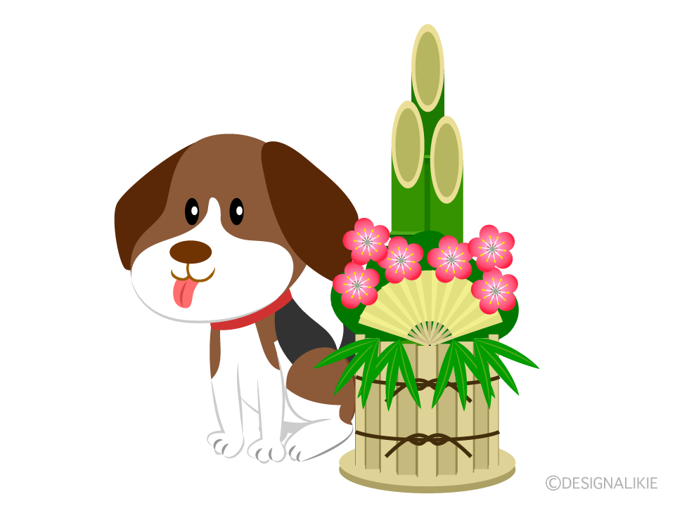 門松とビーグル犬の無料イラスト素材 イラストイメージ