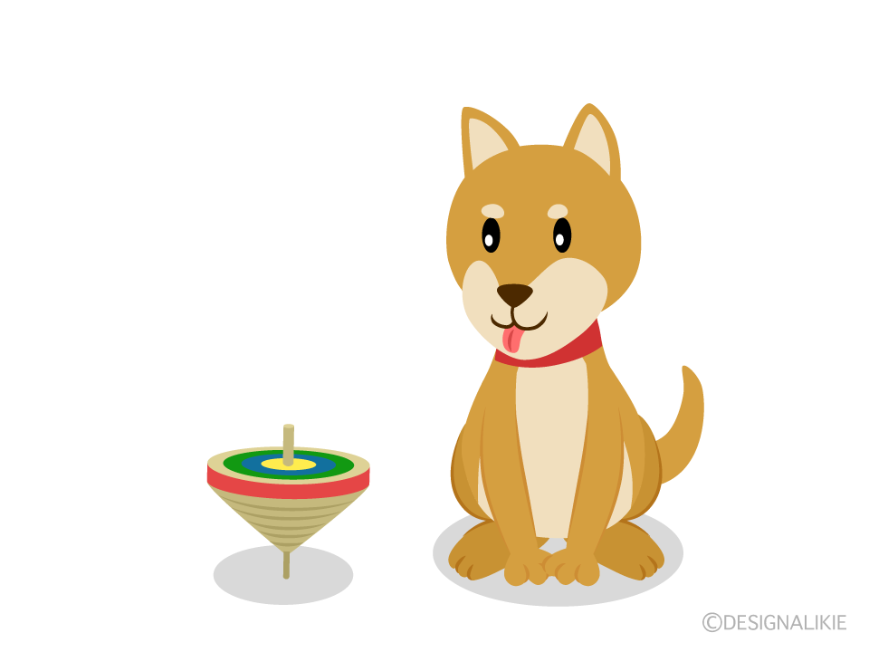 柴犬とコマの無料イラスト素材 イラストイメージ