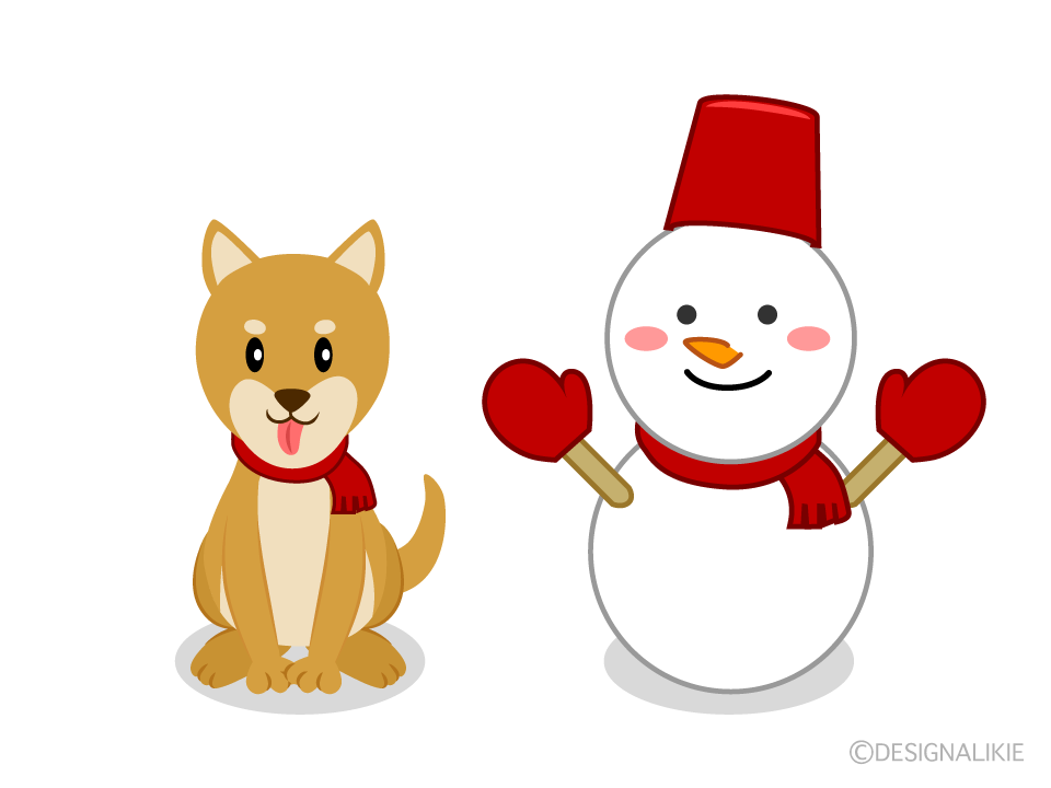 イヌと雪だるまの無料イラスト素材 イラストイメージ