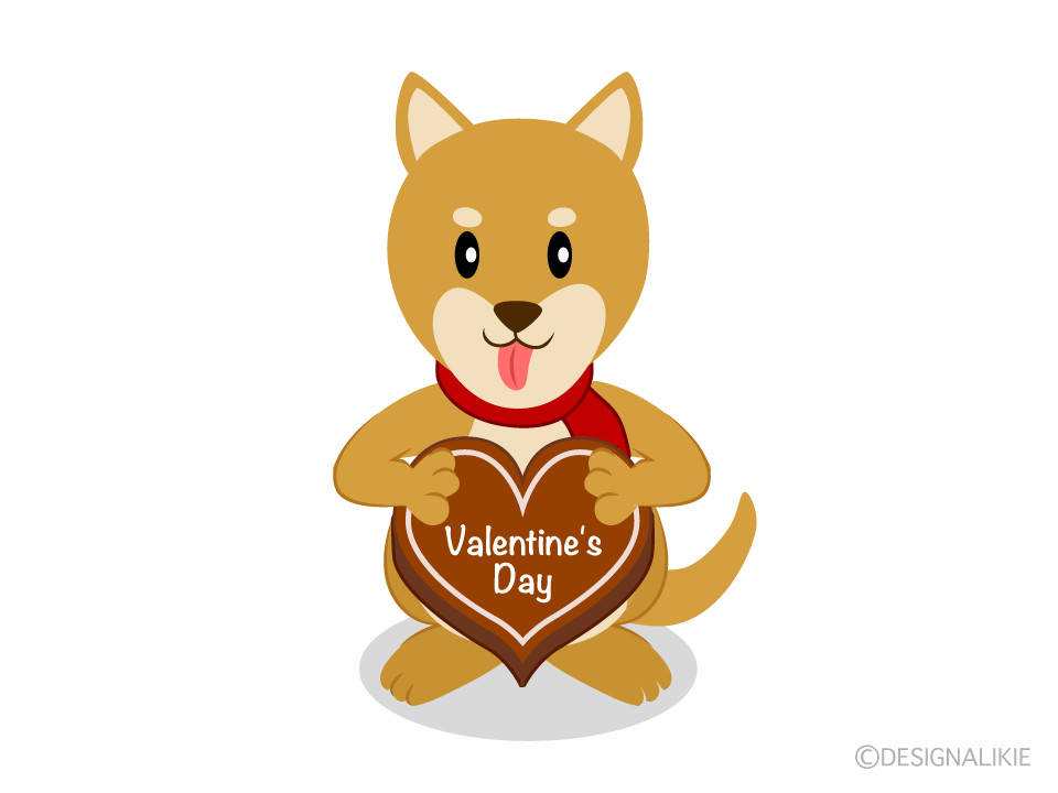 バレンタインチョコをもらう犬の無料イラスト素材 イラストイメージ