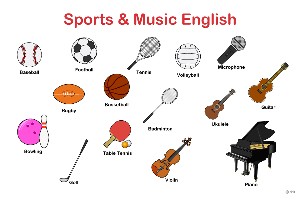 スポーツと音楽の英語教材イラストのフリー素材 イラストイメージ
