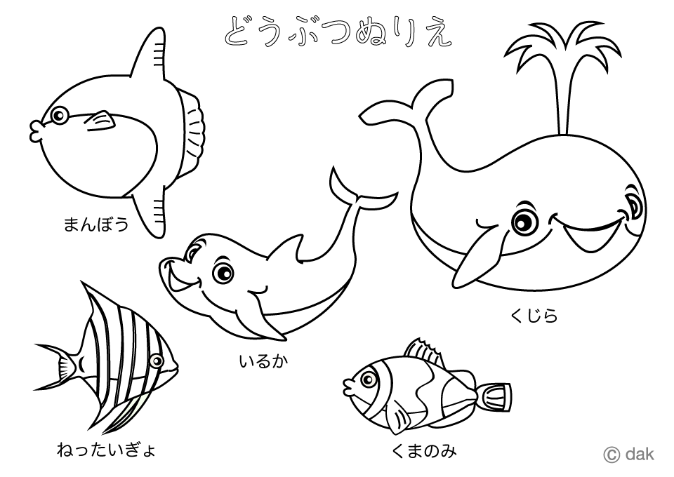 海の生き物ぬりえの無料イラスト素材 イラストイメージ