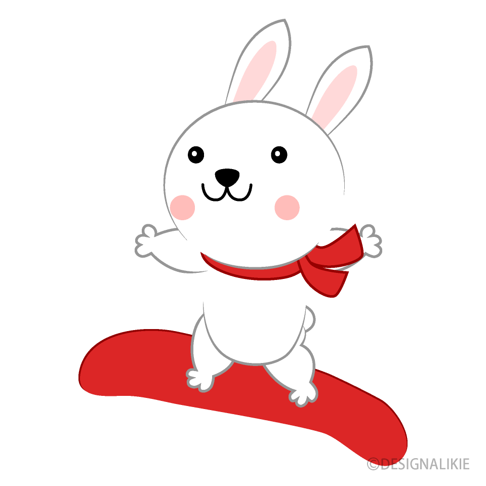 スノーボードでジャンプする可愛いウサギの無料イラスト素材 イラストイメージ