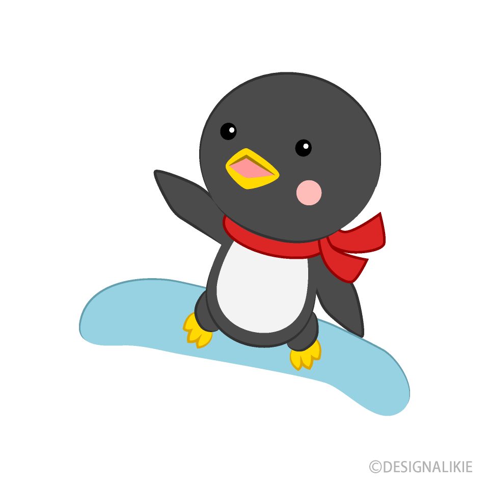 スノーボードジャンプする可愛いペンギンの無料イラスト素材 イラスト