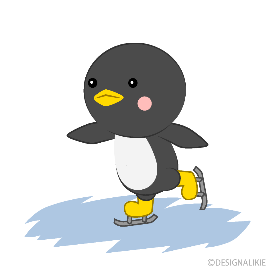 スケートする可愛いペンギンの無料イラスト素材 イラストイメージ