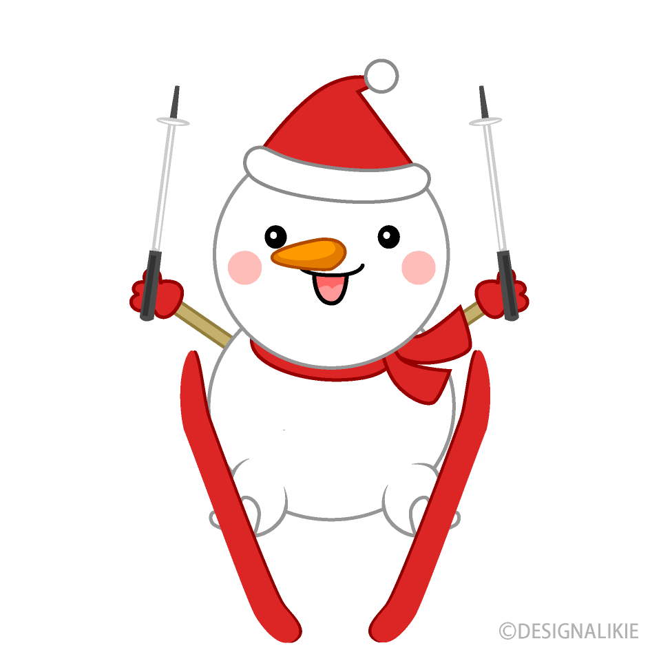 スキージャンプする可愛い雪だるまの無料イラスト素材 イラストイメージ