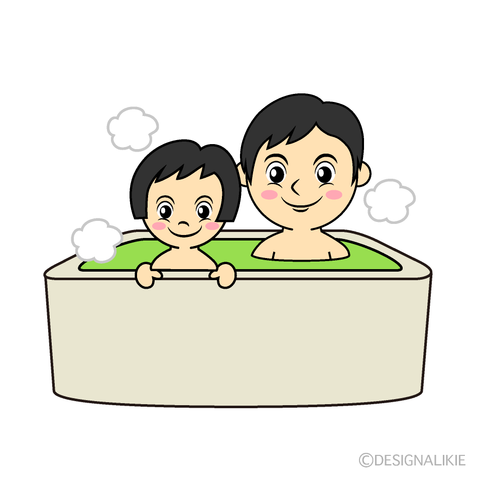 お風呂に入る娘とお父さんイラストのフリー素材 イラストイメージ