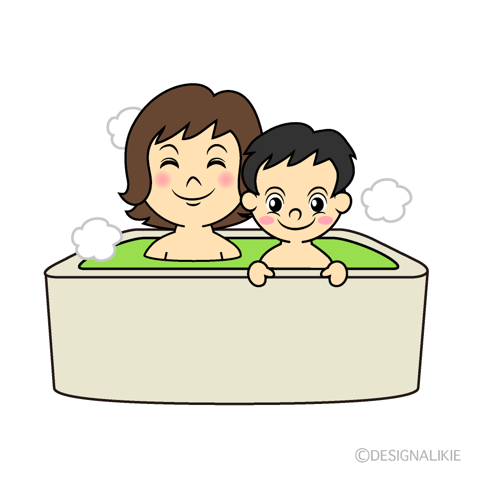 お風呂入る息子とお母さんイラストのフリー素材 イラストイメージ
