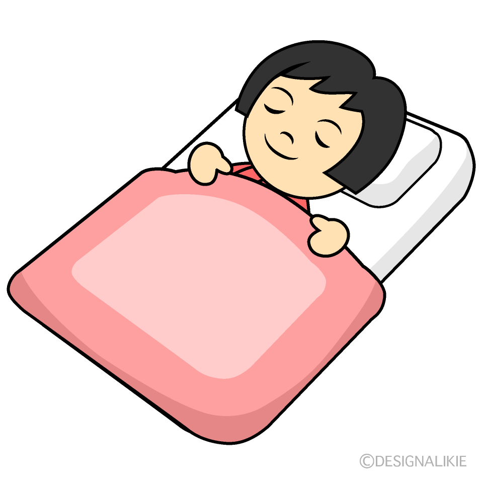 布団で寝る小さな女の子の無料イラスト素材 イラストイメージ