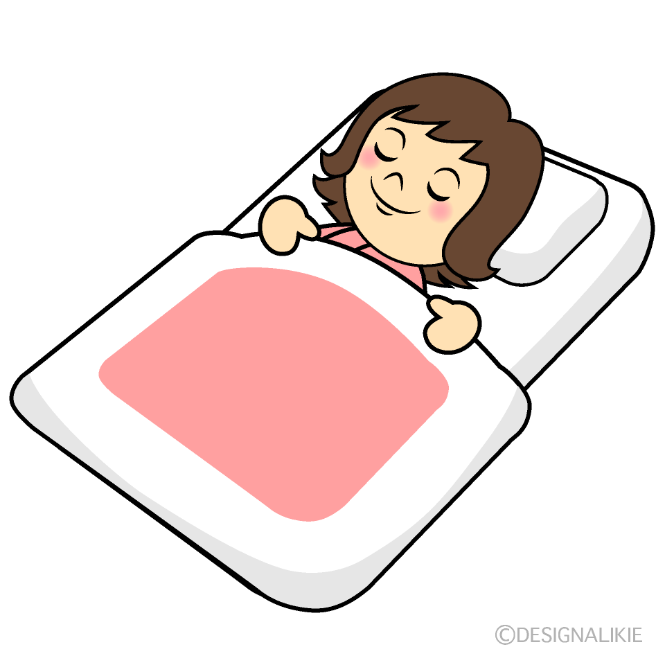 布団で寝る女性の無料イラスト素材 イラストイメージ