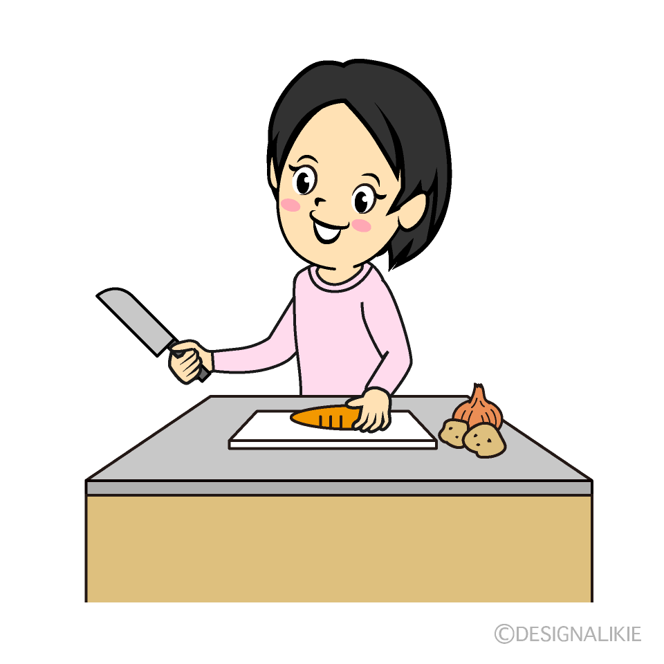 野菜炒めを作る女性イラストのフリー素材 イラストイメージ