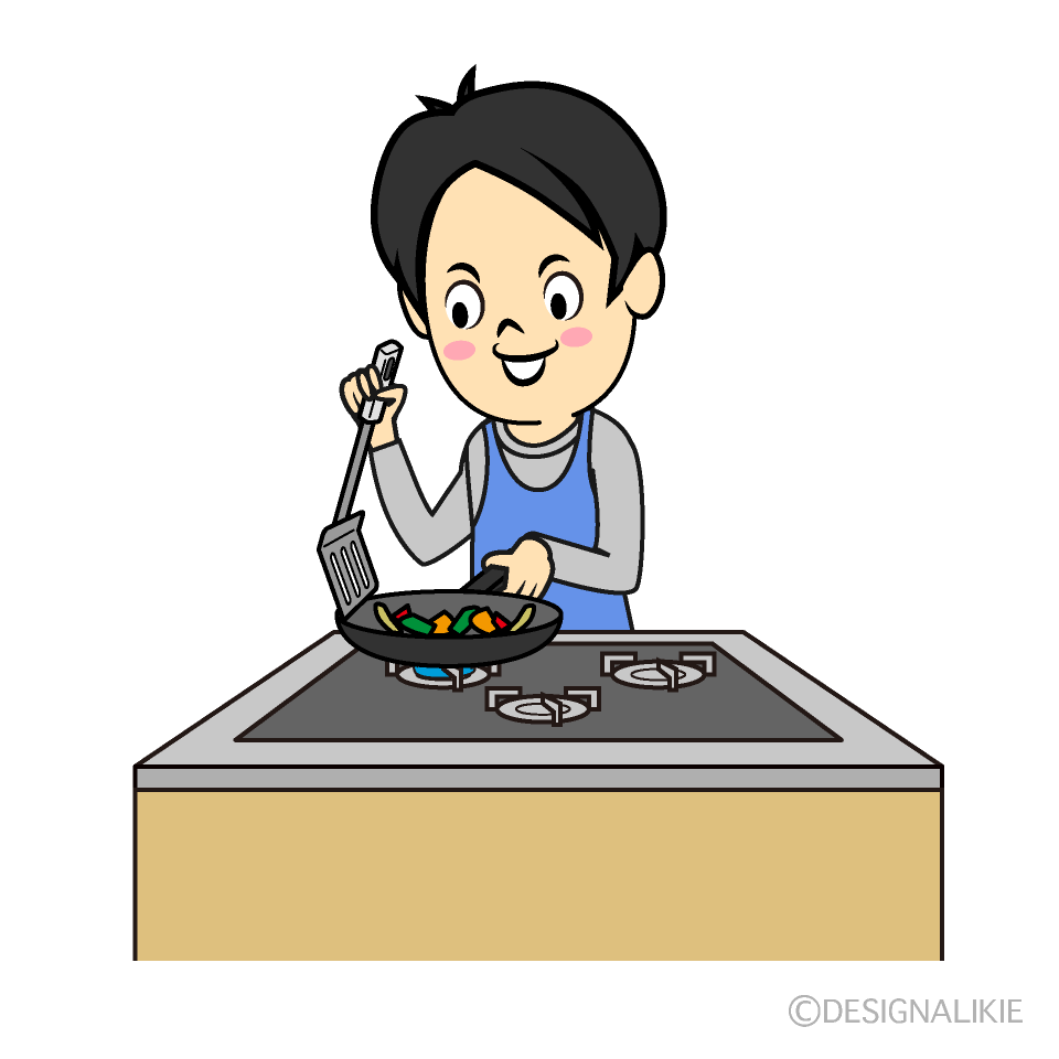 炒め物をする男性イラストのフリー素材 イラストイメージ