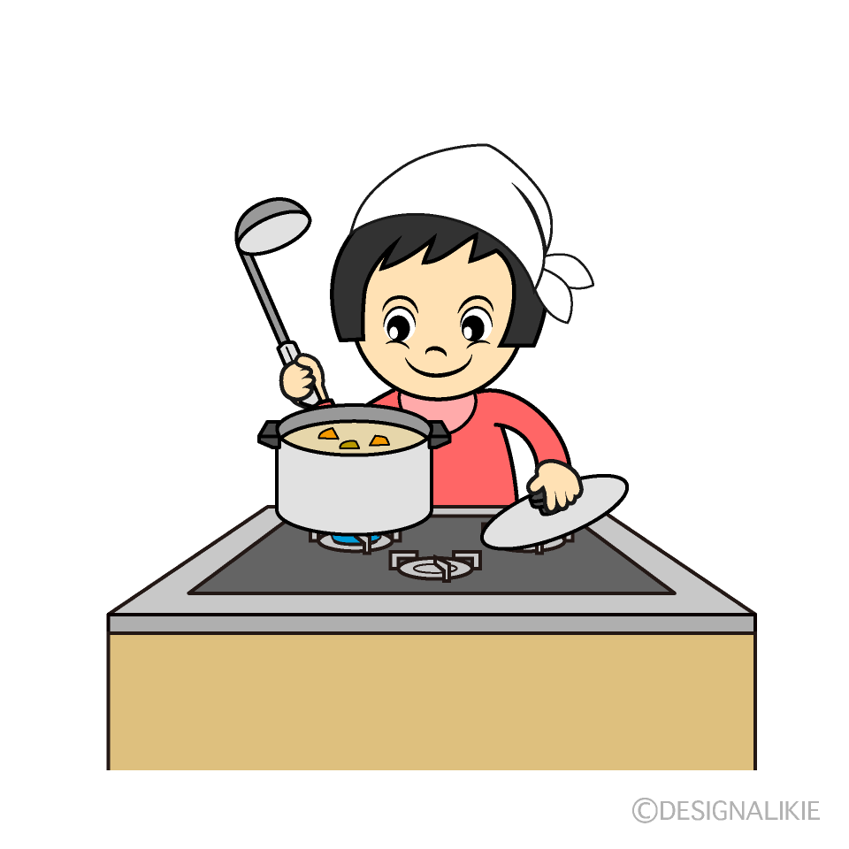 料理をする女の子イラストのフリー素材 イラストイメージ