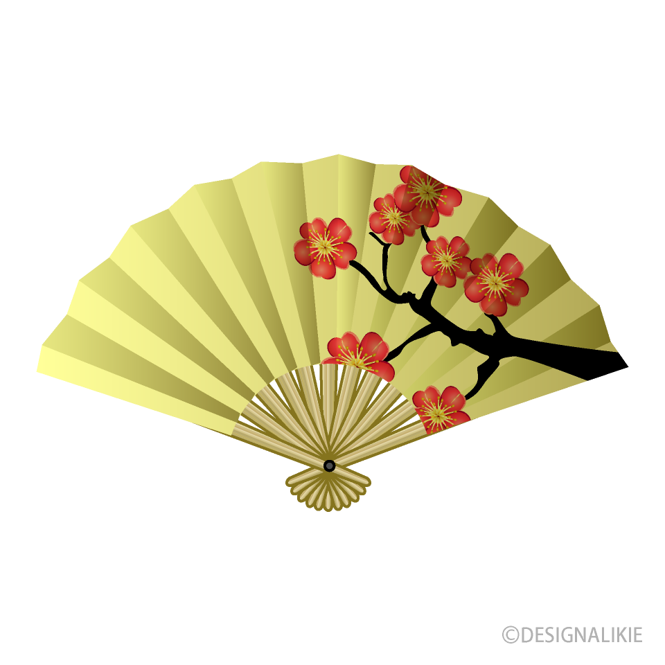 梅の花扇子の無料イラスト素材 イラストイメージ