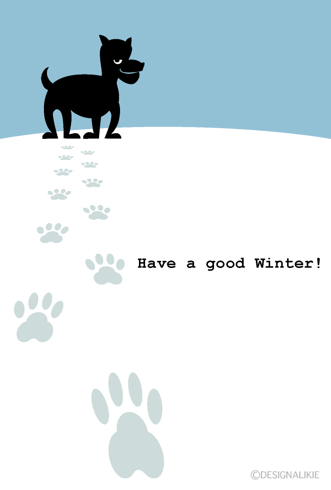 雪を歩く犬の足跡の寒中見舞いイラストのフリー素材 イラストイメージ