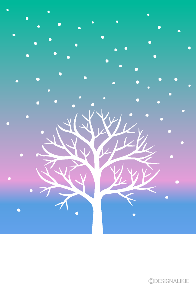 オーロラと雪の木